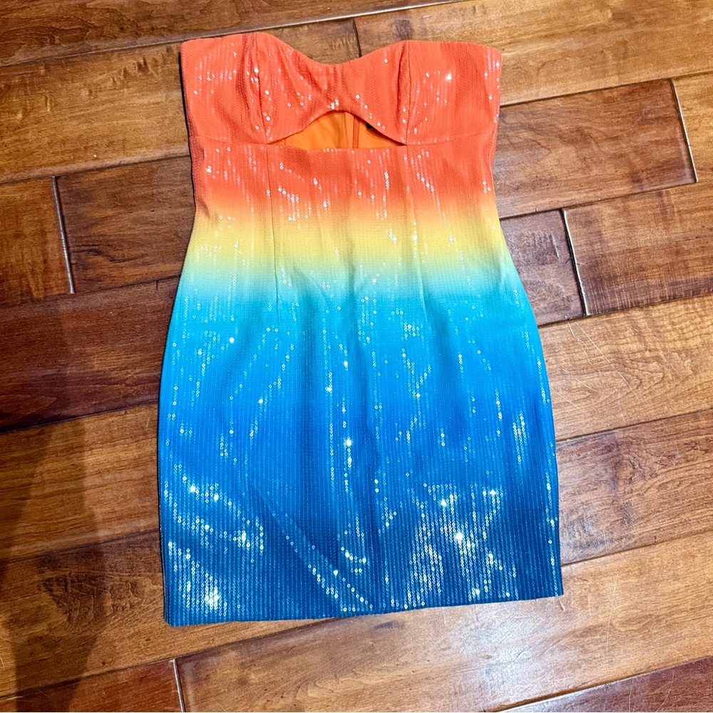Strapless Dress, front cutout, sunset beach ombre color. Never worn!